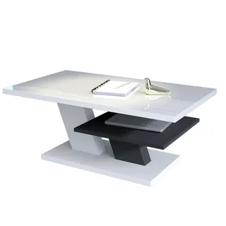 Mazzoni Couchtisch Cliff Weiß Hochglanz / Anthrazit Grau matt Wohnzimmertisch 110x60x45cm grau|weiß