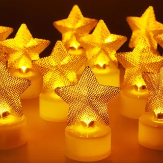 HAIDOLIANG LED Teelichter, Die Durchlochtung Flammenlose Kerzen, Extra Lange Batterie 200+ Stunden für Hochzeit, Indirekte Beleuchtung für Festival, Weihnachtsdeko & Aesthetic Room Decor (6, Star)