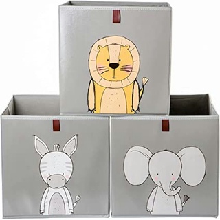 Centi Faltbox Aufbewahrungsboxen Kinder, Spielzeugkiste für Kallax Boxen (Spar Set, 3 St., 33x33x33cm grau), mit Schlaufe zum Herausziehen, aufbewahrung Kinderzimmer, abwaschbar grau