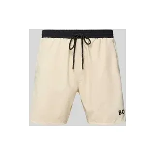 Badehose mit Paspelnaht in Kontrastfarbe Modell STARFISH', Beige, S