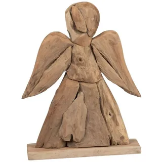 formano Dekofigur Holz Engel 40 cm aus massivem Teak-Holz auf Sockel Weihnachtsdeko bunt