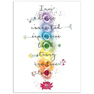 ZHONGYUTONG 7 Chakra Zitate auf Leinwand Kunstdruck Yoga Zen Wandposter Lotus Blume Gemälde Spirituelles Bild für Büro Badezimmer Wanddekoration (50x75cm Kein Rahmen)