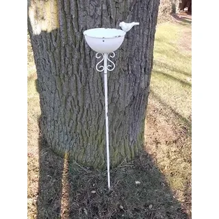 Deko-Impression Vogeltränke auf Stab Futterstelle Gartenstab Gartenstecker Eisen weiß Shabby 110
