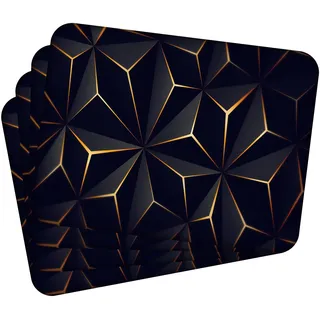 MG Design Set aus 4 Kork-Platzsets – Low Pololy Black and Gold – 30 x 40 cm – hitzebeständig & abwischbar, mit Korkrückseite