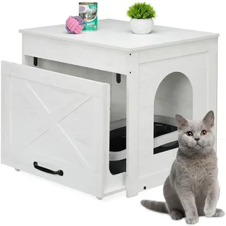 Relaxdays Katzenschrank für Katzentoilette Weiß,Creme,Schwarz
