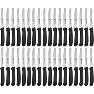 GRÄWE Tafelmesser 36 Stück, Messerset zum Schneiden, 36er Pack Brötchenmesser, Frühstücksmesser mit einseitigem Wellenschliff, Brotzeitmesser, scharfe Messer für Brotzeit, 21 cm - Schwarz