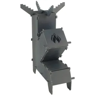 Fire World Raketenofen Rocket Stove Stecksystem aus massivem 3 mm dickem Stahl Feuerschale BBQ Rakete Holzofen Camping Campingkocher Campinggrill Made in Germany (Mittel)