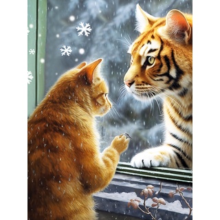 CULASIGN DIY 5D Diamond Painting Set Katze und Tiger, Malen nach Zahlen, Diamond painting katzen Bilder Arts Craft für Home Wand-Decor 30 x 40 cm (B)