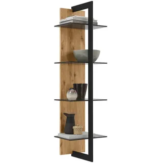 Valdera Wandregal, Graphit, Eiche, Holz, Metall, Glas, Wildeiche, massiv, 4 Fächer, 38.4x145.1x33 cm, Made in Germany, Dgm, DGM-Klimapakt, DGM-Emissionslabel, Beimöbel erhältlich, Küchen, Küchenmöbel, Küchenregale