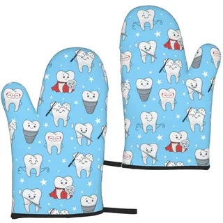 Dental Lustige Zähne Cartoon Muster, Kochhandschuhe, rutschfeste Ofenhandschuhe, hitzebeständige Backhandschuhe, EIN Paar