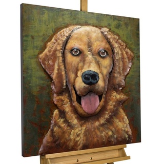 KUNSTLOFT Metallbild Guide Dog of the Month 80x80 cm, handgefertiges Wandrelief 3D beige