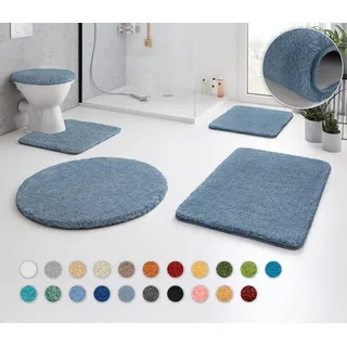 Kleine Wolke Badematte RELAX, Badvorleger, Badezimmer Teppich, Höhe 30 mm, rutschhemmend beschichtet, fußbodenheizungsgeeignet, Polyacryl, WC-Deckelbezug, WC-Deckelbezug, Badteppich, meliert, rechteckig, rund & als Set erhältlich blau WC-Deckelbezug