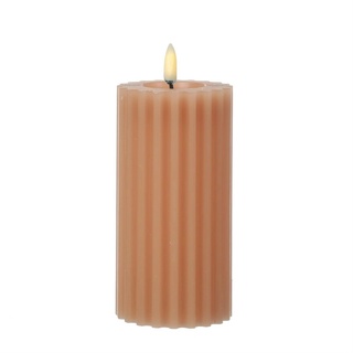 LED Kerze Liv Echtwachs gerillt geriffelt flackernd 17,5cm Timer rosa