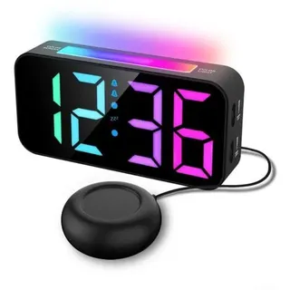 Wecker Mit Rgb-led, Schlummer & Vibration, Einstellbare Helligkeit Und Lautstärke, Für Bett Geeignet