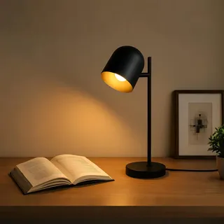 Kowanie Tischlampe Vintage retro Nachttischlampe: Tischleuchte Wohnzimmer industrial in Schwarz Gold aus Metall E14 rustikal Nachttischleuchte mit Kabel Bettlampe für Schlafzimmer - Ohne Leuchtmittel