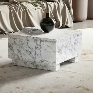 FineBuy Couchtisch FineBuy Sofatisch MONOBLOC Marmor Optik 60x60x35 cm Wohnzimmertisch