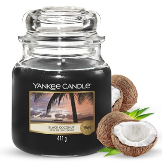 Yankee Candle Duftkerze im Glas (mittelgroß) | Black Coconut | Brenndauer bis zu 75 Stunden