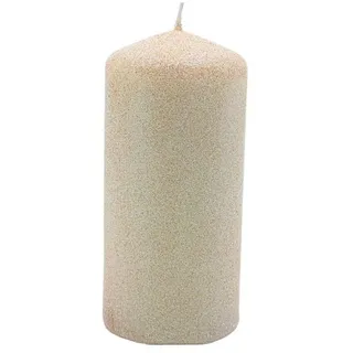 Dekohelden24 Stumpenkerze Glitterkerze als Stumpen - Stumpenkerze, Haushaltskerze in creme, Größe L / B / H: ca. 6 x 6 x 13 cm