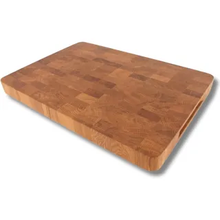 EFO Schneidebrett Holz 50x35x4 cm | Stirnholz Küchenbrett aus Eiche –messerschonend und langlebig | Zweiseitiges Schneidebrett mit praktischen Griffen | Holzbrett groß für Küche mit abgerundeten Ecken