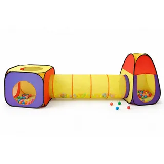Rungassi Spielzelt Popup Zelt 3-teiliges Kinder-Spielzelt mit Krabbeltunnel und 200 (Zelt mit Krabbeltunnel und 200 Bällen) bunt