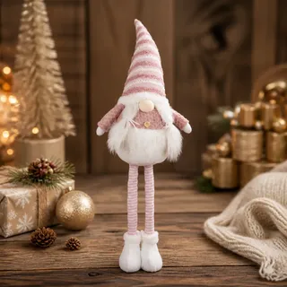 XL Wichtel Deko Figur groß Weihnachten Gnom ausziehbare Beine 55-75 cm rosa