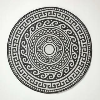 Homescapes wetterfester Outdoor Teppich rund – Enid Gartenteppich mit Mandala-Muster in Schwarz-Weiß, beidseitig verwendbar, recyceltes Polypropylen, für Balkon, Terrasse, Camping & Indoor, Ø180 cm