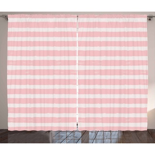 Gardine Schlafzimmer Kräuselband Vorhang mit Schlaufen und Haken, Abakuhaus, Streifen Brushstroke Streifen Pastell rosa 280 cm x 260 cm