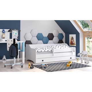 Dmora Einzelbett für Kinder, Kinderbett mit Kommode und Absturzsicherung für Schlafzimmer, 164x85h60 cm, Farbe Schwarz und Weiß