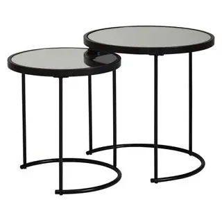 Wohnling Beistelltisch WL5.985, schwarz, aus Metall, rund, 2er Set, verspiegelt