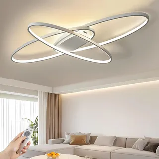 J.SUNUN LED Wohnzimmer Deckenleuchte Modern 3-Ringe Ovale Dimmbar Decke Lampe 3000K-6500K Deckenlampe Wohnzimmerlampe Für Wohnzimmer Schlafzimmer Esszimmer Küche Flur Lampen Weiß 95CM