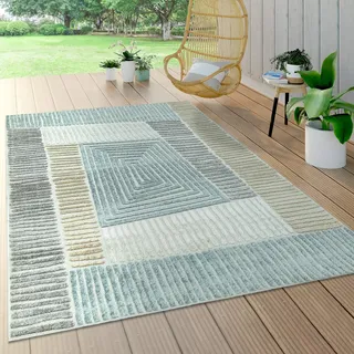 Paco Home Outdoor Teppich Wetterfest Wohnzimmer Balkon Küche Orientalisch Ornament Skandinavisch Geometrisches Muster 3D Effekt Modern, Grösse:160 cm Rund, Farbe:Beige