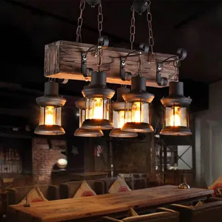 MyLjp Vintage Pendellampe E27 Retro Pendelleuchte Rustikale Holzbalken Edison Hängende Deckenleuchte Hölzerne Art-Hängende Höhenverstellbar Industrielle Loft Bar Küche Esszimmer Industrie Hängelampe