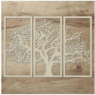 Namofactur Wanddekoobjekt XXL Baum im Rahmen Wandbild aus Holz (3-teilig), Wanddeko 'Baum' Wandgestaltung für dein Wohnzimmer / Schlafzimmer beige