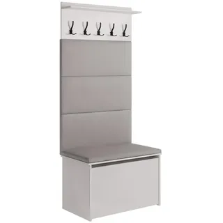 KOBI Andy Dielenset mit Sitz | Kleiderbügel + Box | Polsterplatten | Garderobe für den Flur | (Grau)