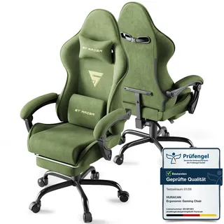Huracan Gaming Stuhl mit Massage-Lendenkissen, Gaming Chair Ergonomisch, Verstellbare Rückenlehne Gaming Sessel Mit Fußstütze & Kopfstütze, Höhenverstellbarer Gamer-Racing-Stuhl, 130kg Tragkraft, Grün