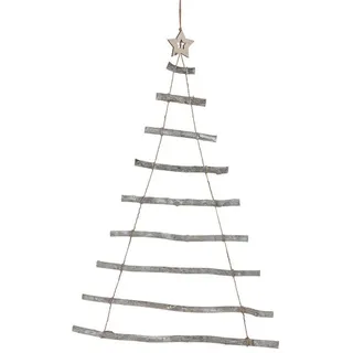 Spetebo Wanddekoobjekt Holz Weihnachtsbaum aus 9 Ästen - 90 cm braun