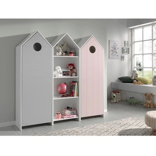 Vipack CASAMI Set 3-teilig - 1x Schrank 1-türig mit Front in Pink, 1x Regalschrank, 1x Schrank 1-türig mit Front in Grau