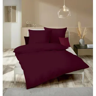 Kaeppel Fein Biber Bettwäsche Uni Einfarbig Burgund Bordeaux Rot Modern zeitlos versch. Größen, Größe:135x200cm Bettwäsche