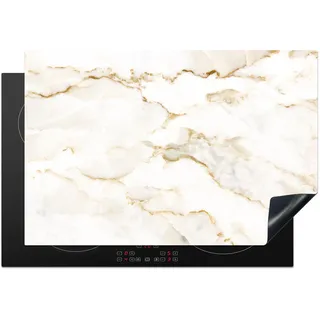 KitchenYeah© Herdabdeckplatte Einteilig Abdeckplatten Cerankochfeld Abdeckung Ceranfeld Herdplattenabdeckung Induktionsmatte Marmor - Kalkstein - Gold - Luxus - Marmoroptik - Weiß - 76x51 cm
