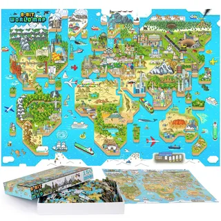 Puzzle Kinder/Weltkarte Puzzle Kinder - 180 Teile Retro-Gaming im 8-Bit-Stil Weltkarte Puzzle ab 5 / Puzzle ab 6 + Jigsaw Puzzle mit 100% Recycelte Karton von bopster
