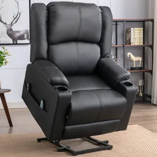 COMHOMA elektrischer Aufstehsessel, Relaxsessel Fernsehsessel Massagesessel mit Liegefunktion Sessel mit Aufstehhilfe Powerlift-Liegestuhl für ältere Menschen Schwarz
