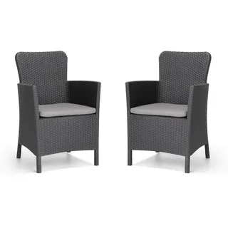 Allibert Dining Sessel Miami anthrazit 2er Set - Rattanoptik, wetterfest, Garten