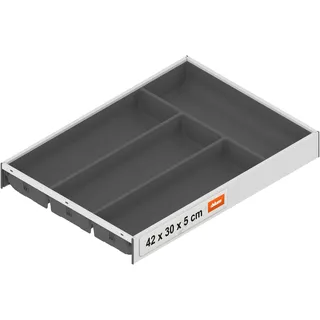 Blum AMBIA-LINE Besteckkasten mit Soft-Touch | Premium Schubladen-Organizer für moderne Küchenschublade & Schrank | schützt, sortiert & ordnet Besteck und Küchenhelfer | 42×30×5 cm | Grau/Weiß