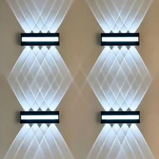 4PCS LED Wandlampe für Innen und Außen - 6000K IP65 Wasserdicht Wandlampe mit 8 Lichtquellen, 12W Aluminium LED Lampe, Wandleuchten, Up and Down Leuchten Innen, Garten, Flur, Balkon, Treppenhaus