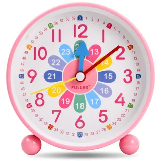 Jinlaili Wecker Kind Jungen Mädchen, Analoger Wecker Ohne Ticken, Lernwecker mit Nachtlicht, Snooze, Digital für Schlafzimmer (Rosa)