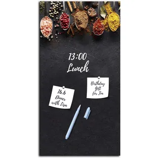 Memoboard Magnettafel Magnetpinnwand Magnetboard | Magnetwand hochkant zum Beschriften | Glas Küche rot schwarz Gewürze Küchenbild | nur für extra starke Magnete geeignet | Dark Spoons, L (30 x 60 cm)
