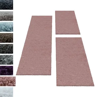 Carpettex Bettumrandung Schlafzimmer 3teilig Shaggy Teppich Hochflor Läuferset Design Rose Bettset:2 mal 80x150 + 1 mal 80x250 - Bettvorleger Schlafzimmer Flauschig Langflor Bettumrandung Teppich Set
