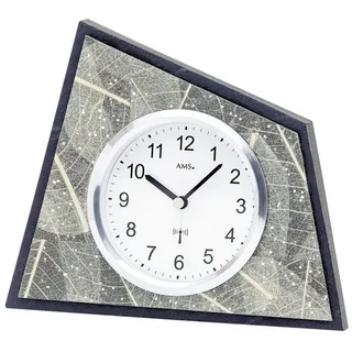AMS -Tischuhr Natur-Baumblattauflage Funkuhrwerk 19cm- 5177