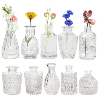 Kleine Vasen Für Tischdeko, 10st Mini Vasen Set, Kleine Glasvase Vintage Deko vasen Set, Verschiedene Groessen Blumenvase, Glas Knospe Vase Satz Für Einweihungsgeschenk Geburtstag Haus