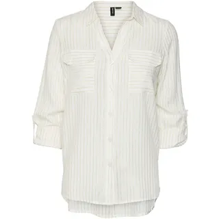VERO MODA Damen Langarm Bluse Hemdbluse mit Glitzerfäden VMBumpy Glitter 10321777 Snow White Gold Lurex L - L
